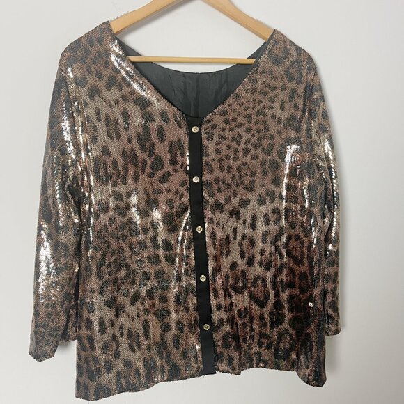 Michael Kors Animal Print Sequin Top Gold Black 10 - Picture 3 of 5